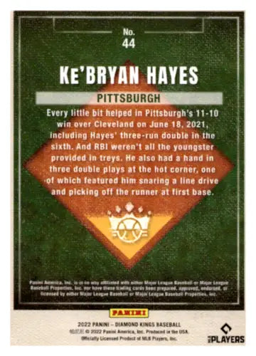 Baseball card featuring Ke’Bryan Hayes June 8, 2021, from Panini Diamond Kings Artist Proof