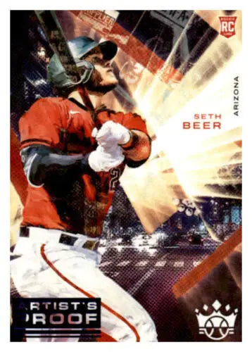 Seth Beer in red uniform making a catch on 2022 Panini Diamond Kings Artist Proof card