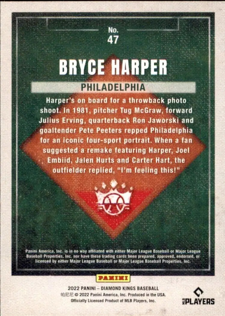 2022 Panini Diamond Kings Bryce Harper Philadelphia Phillies Baseball Card #47 NM