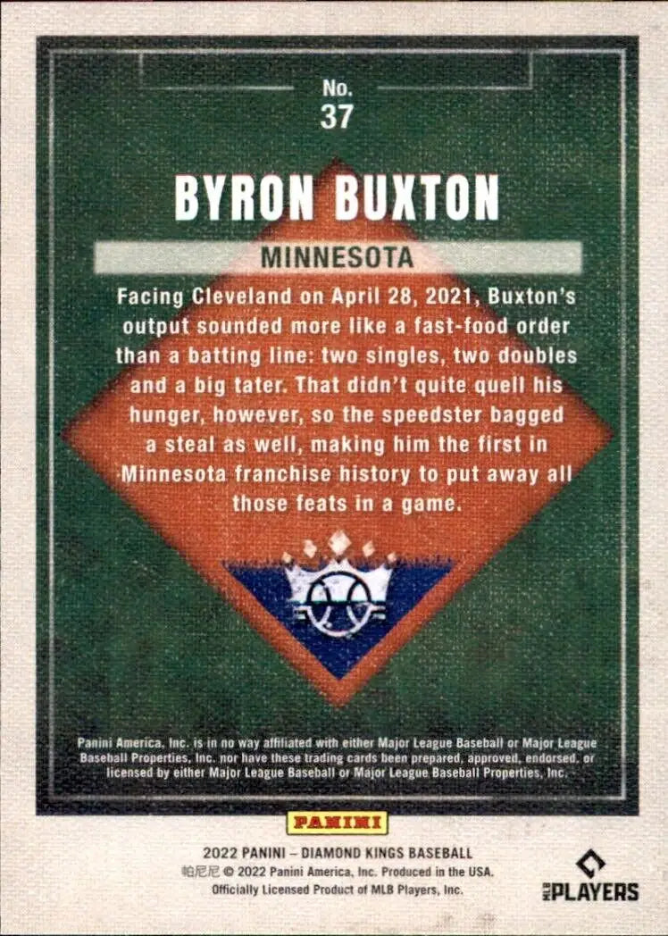 Byron Buxton baseball card from the 2022 Panini Diamond Kings set, Minnesota Twins #37