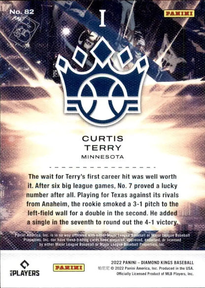 Back of 2022 Panini Diamond Kings Curtis Terry Rookie Tier 1 Minnesota Twins Baseball card