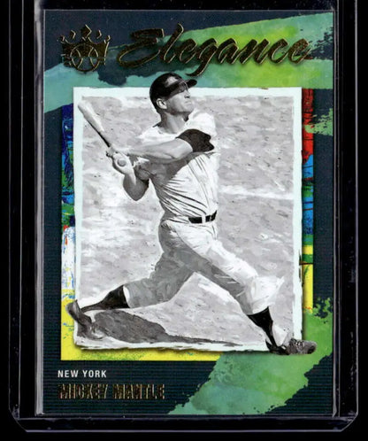 Baseball trading card of Mickey Mantle swinging bat from Panini Diamond Kings series