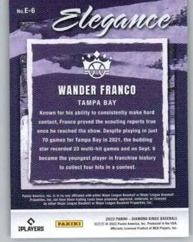 Wander Franco baseball card from 2022 Panini Diamond Kings Elegance with original gloss