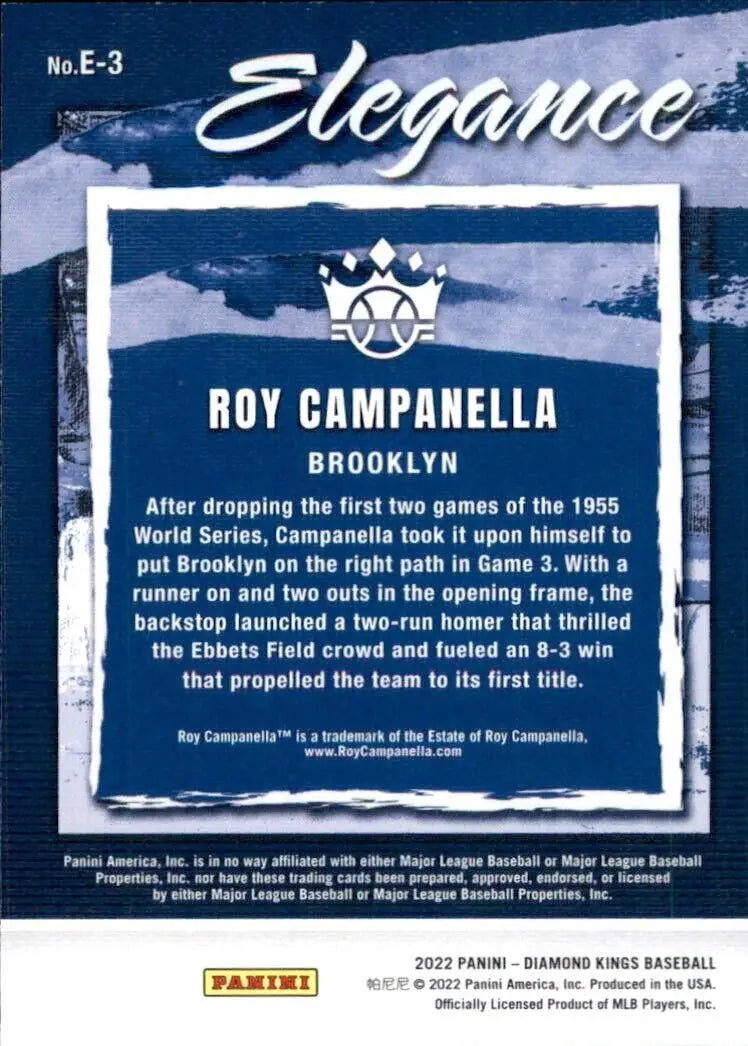 2022 Panini Diamond Kings Elegance Roy Campanella Brooklyn Dodgers Baseball Card