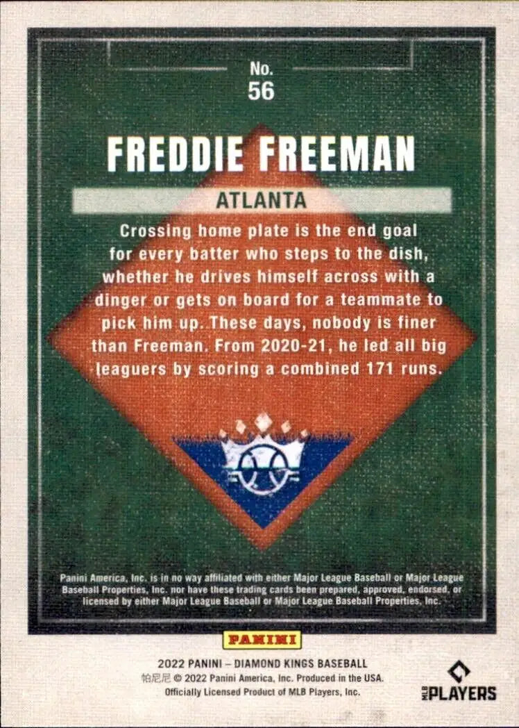 Freddie Freeman baseball card from 2022 Panini Diamond Kings Atlanta Braves MLB #56