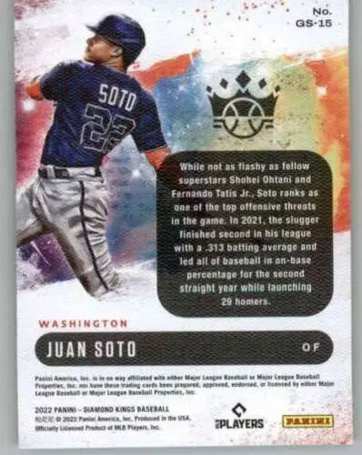 Juan Soto baseball card from Panini Diamond Kings Gallery of Stars with original gloss