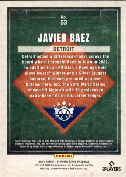 Javier Baez 2022 Panini Diamond Kings Detroit Tigers MLB Baseball Card #53 Base NM