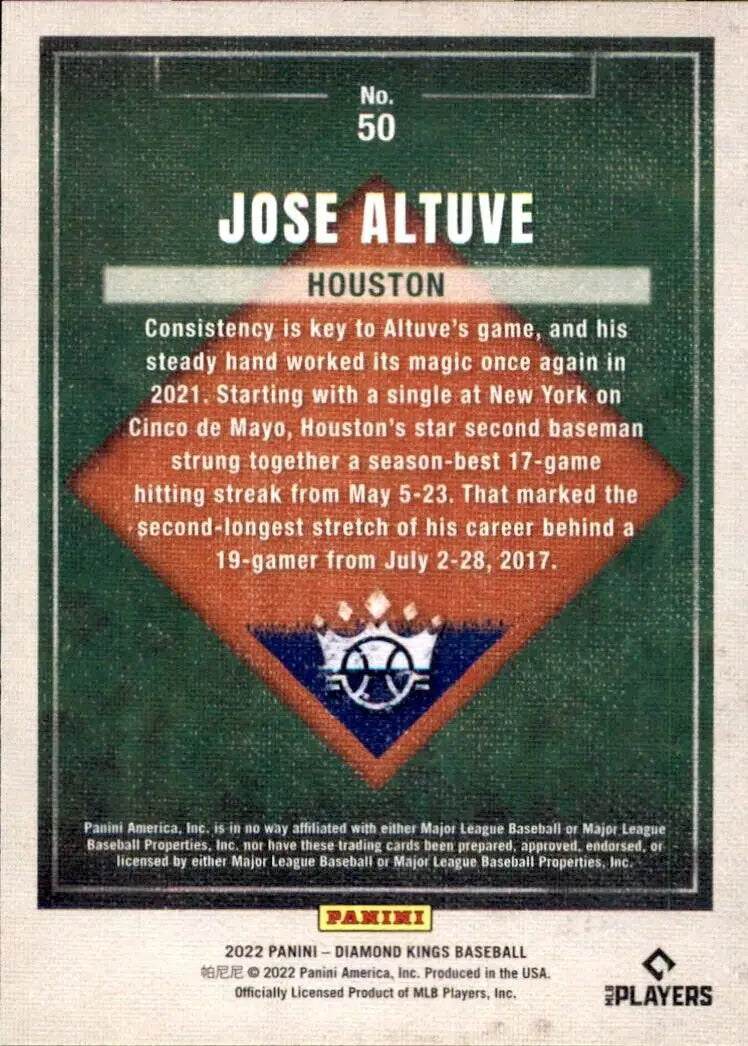 2022 Panini Diamond Kings Jose Altuve baseball card from Houston Astros MLB series