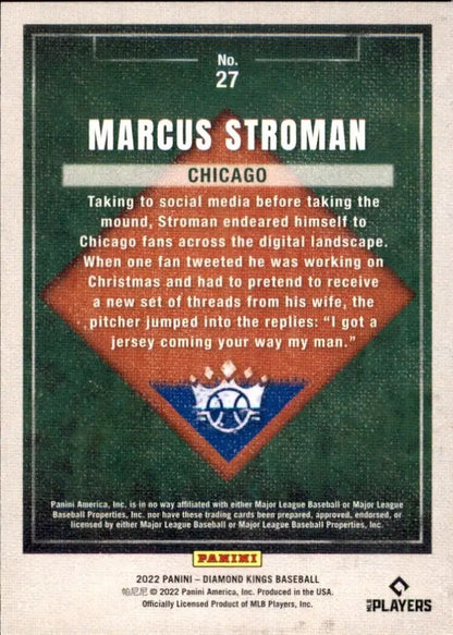 2022 Panini Diamond Kings Marcus Stroman Chicago Cubs MLB Baseball Card #27 Base NM