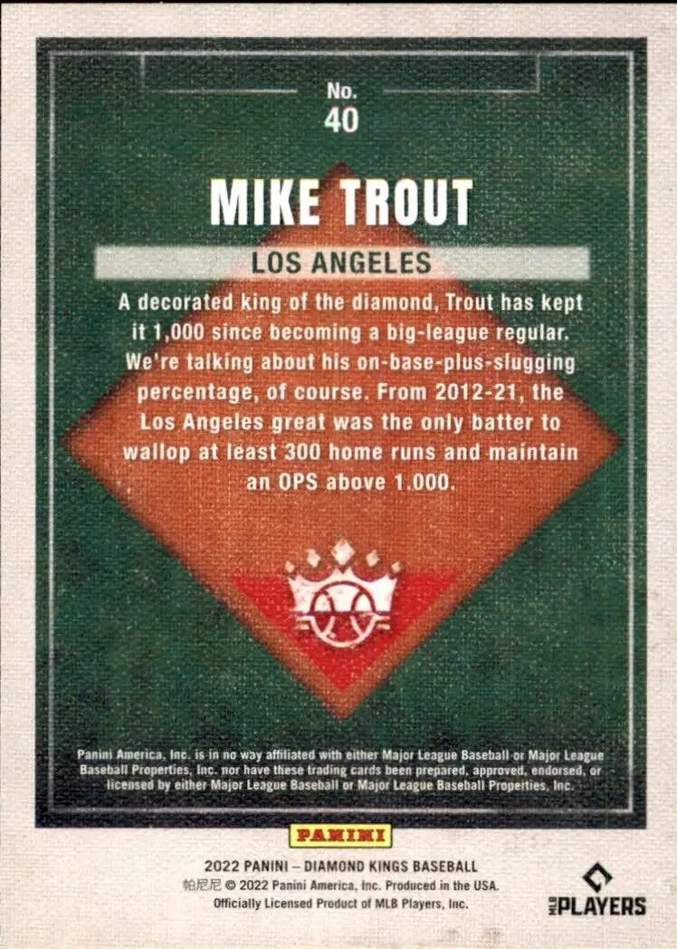 2022 Panini Diamond Kings Mike Trout LA Angels baseball card #40 for collectors