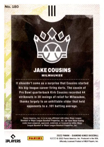 Baseball card back of 2022 Panini Diamond Kings Red Frame #180 Jake Cousins NM-MT RC