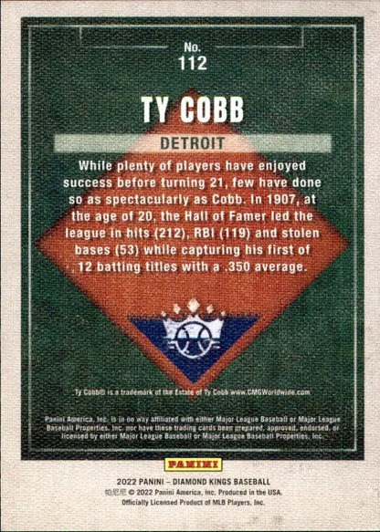 2022 Panini Diamond Kings Ty Cobb Short Print Detroit Tigers baseball card display