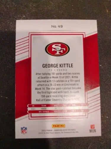 George Kittle football card from 2022 Panini Donruss Elite #49 collectible series