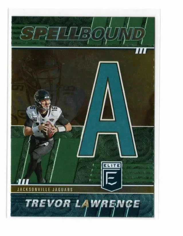 Football trading card of elite Trevor Lawrence from Panini Donruss Elite with Spellbound design