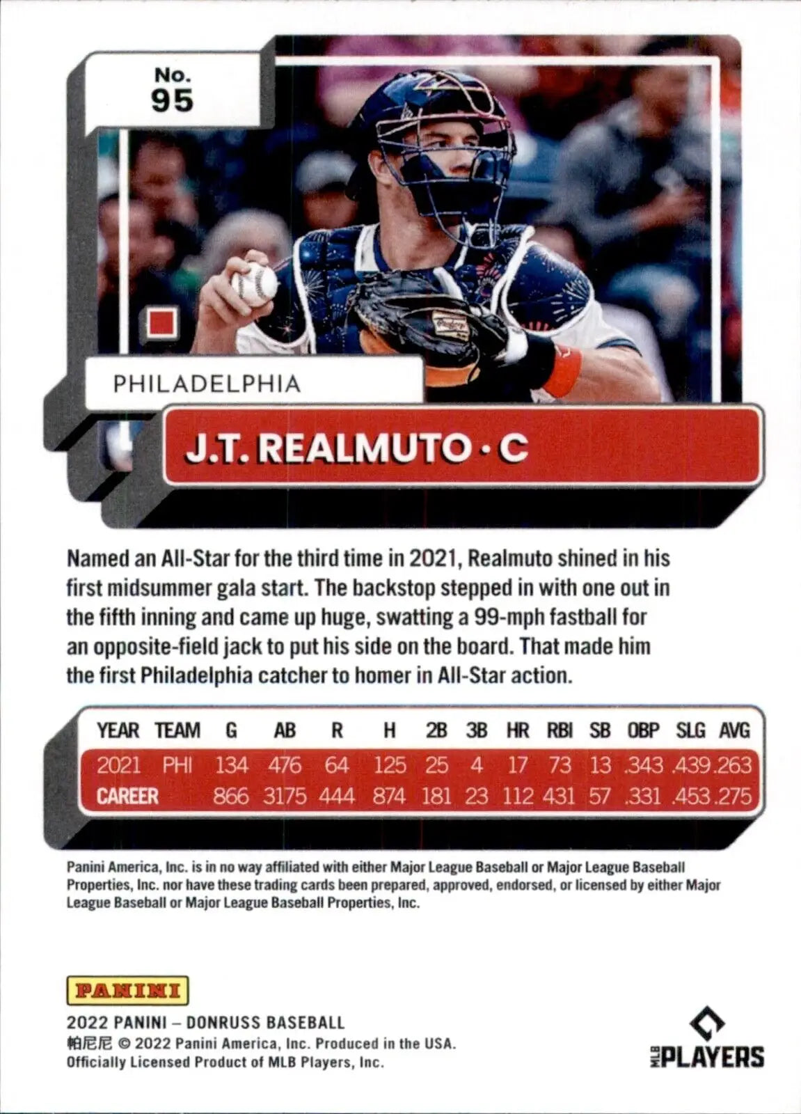 2022 Panini Donruss JT Realmuto Philadelphia Phillies #95 Baseball Card for collectors