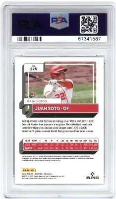 Graded Panini Donruss Juan Soto #225 baseball card PSA 9 for collectors and fans