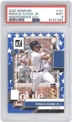 Graded Ronald Acuna Jr. baseball card from 2022 Donruss Independence Day collection