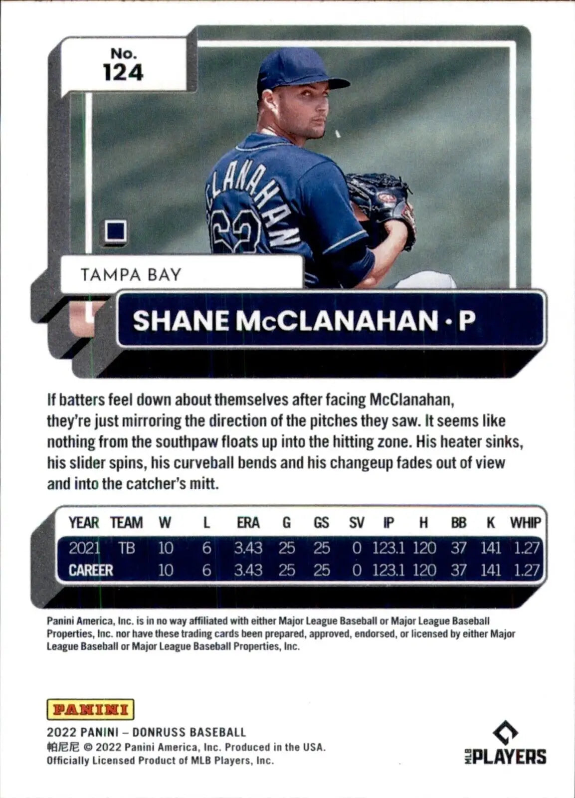 2022 Panini Donruss Shane McClanahan Tampa Bay Rays #124 Baseball Card Display