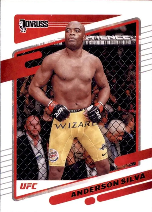 UFC Anderson Silva in yellow shorts stands in the octagon, Panini Donruss UFC card image