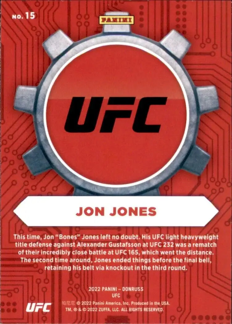 UFC logo in metallic gear frame with red background for Craftsmen Jon Jones card