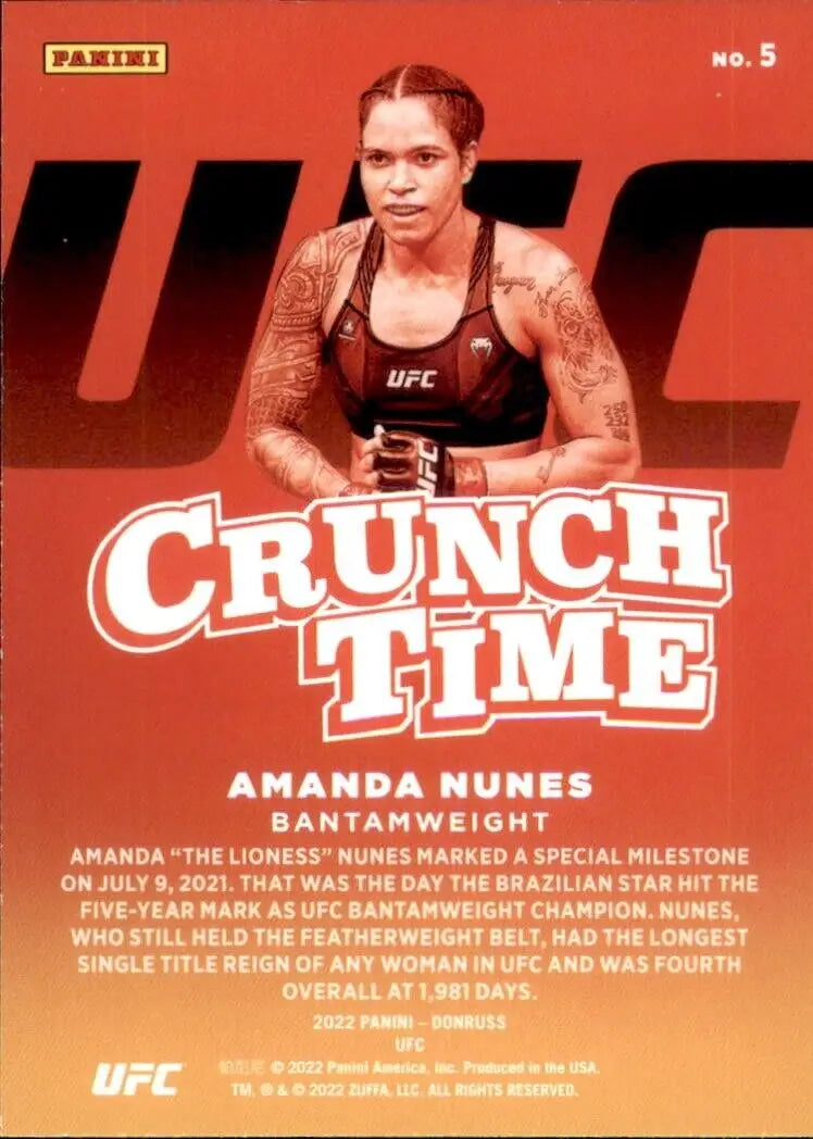 2022 Panini Donruss UFC Crunch Time Amanda Nunes Pink Press Proof trading card