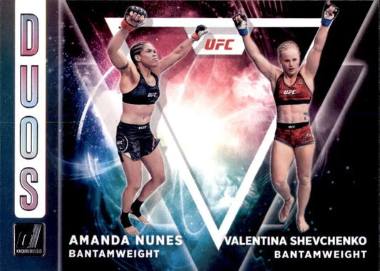 UFC Duos featuring Amanda Nunes and Valentina Shevchenko in victory poses, Donruss UFC