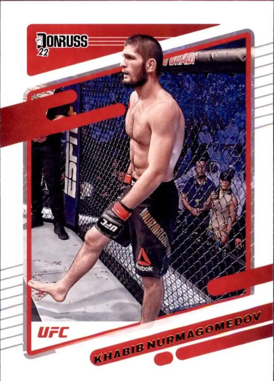 UFC fighter in black shorts competing in cage from Panini Donruss UFC Khabib card