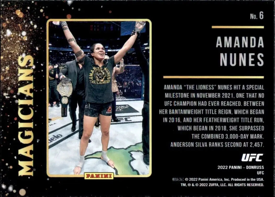 Amanda Nunes UFC trading card from 2022 Panini Donruss UFC Magicians series