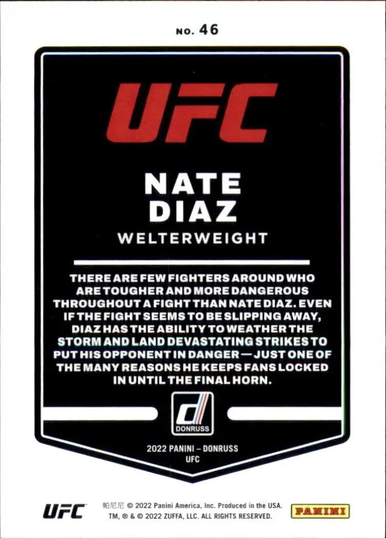 Nate Diaz UFC trading card from 2022 Panini Donruss UFC set, card #46