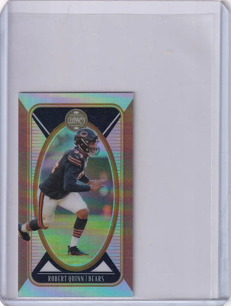 Holographic Panini Legacy Mini trading card of Robert Quinn in dark uniform for Chicago Bears