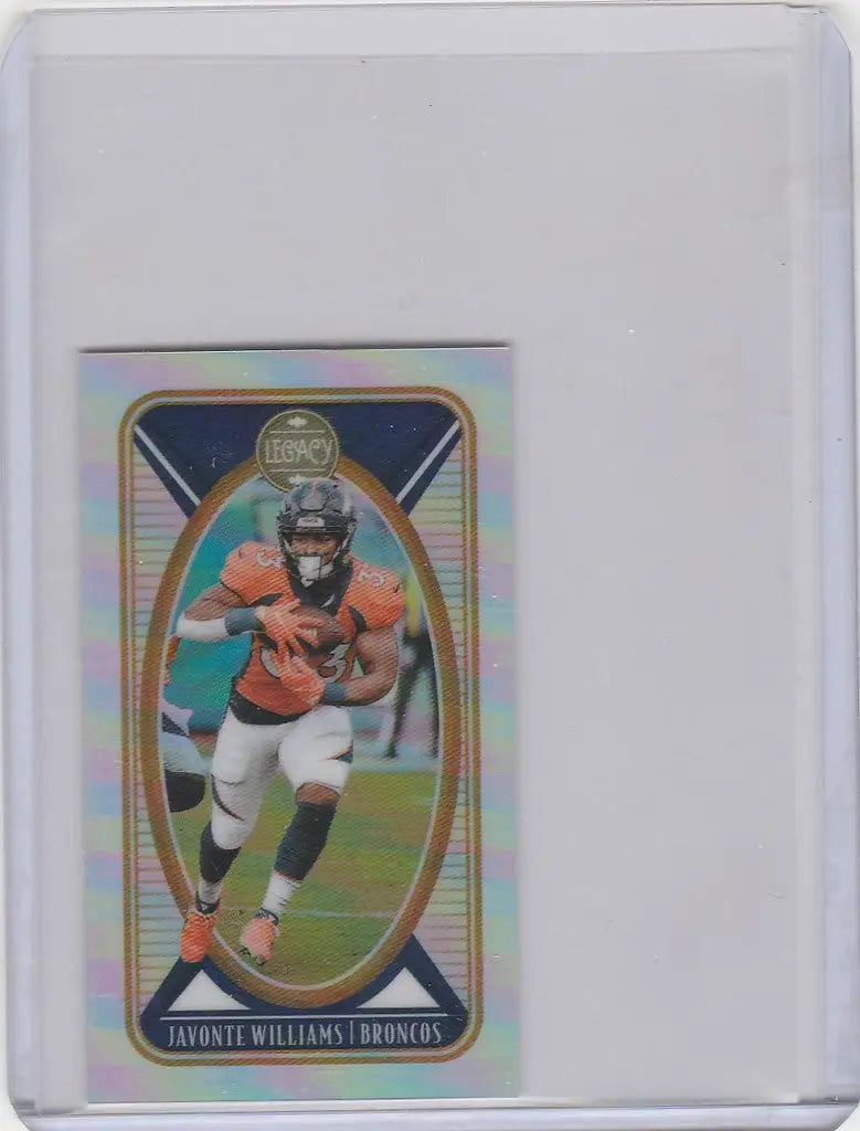 Football trading card of Javonte Williams Denver Broncos in Panini Legacy Mini design