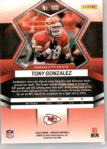 2022 Panini Mosaic #100 Tony Gonzalez Football Card Original Gloss NM-MT Chiefs