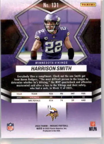 Harrison Smith football card from 2022 Panini Mosaic with original gloss features