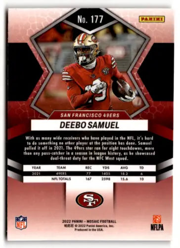 2022 Panini Mosaic #177 Deebo Samuel football card in Near Mint condition with original gloss