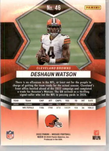 Deshaun Watson 2022 Panini Mosaic football card with original gloss from Browns