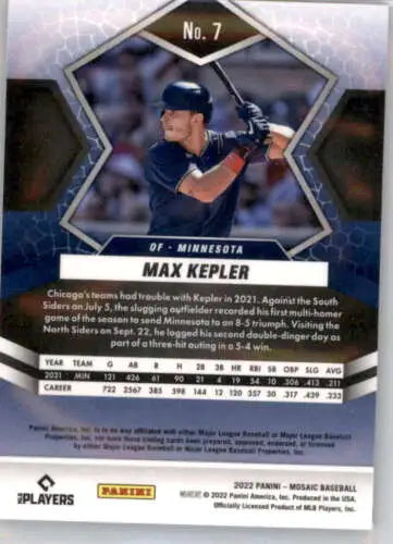 Max Kepler 2022 Panini Mosaic baseball card featuring original gloss finish