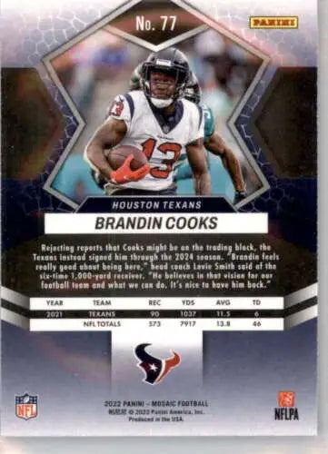 2022 Panini Mosaic #77 Brandin Cooks football card with original gloss for Texans fans