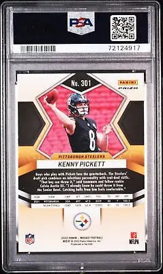 Graded Kenny Pickett football card from 2022 Panini Mosaic #301 Green Mosaic PSA 10