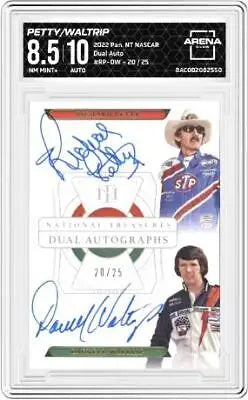 Graded dual-autographed Panini NT NASCAR trading card of Richard Petty and Darrell Waltrip