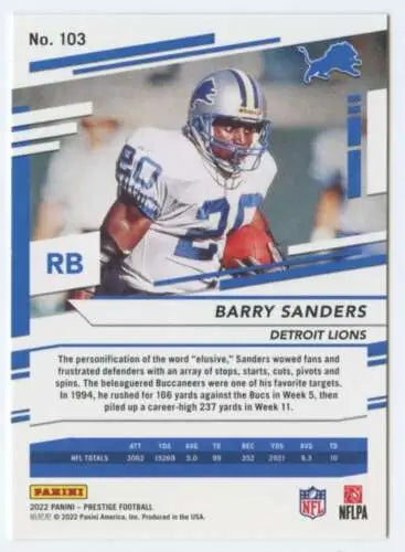 2022 Panini Prestige #103 Barry Sanders football card in original gloss condition