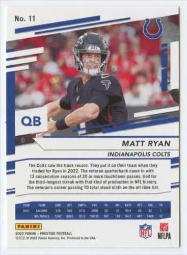 Matt Ryan football card from 2022 Panini Prestige in NM-MT condition with original gloss