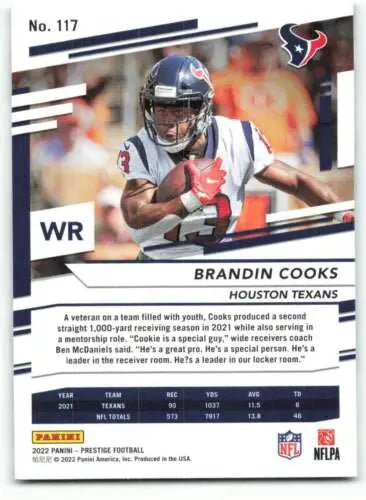 Brandin Cooks football card from 2022 Panini Prestige with original gloss finish