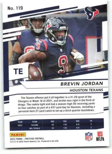 Brevin Jordan 2022 Panini Prestige #119 football trading card with original gloss texture