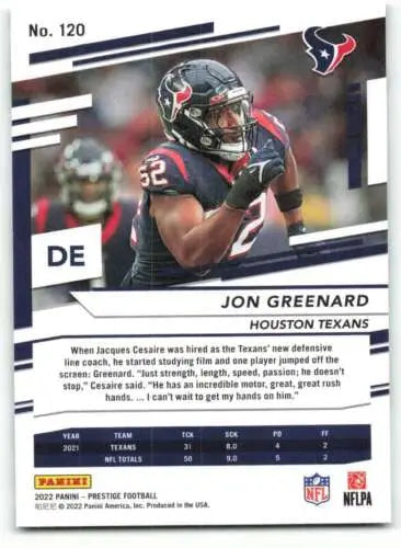 Jonathan Greenard football card from 2022 Panini Prestige with original gloss finish