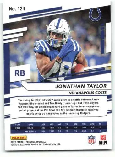 2022 Panini Prestige Jonathan Taylor football card with original gloss for collectors