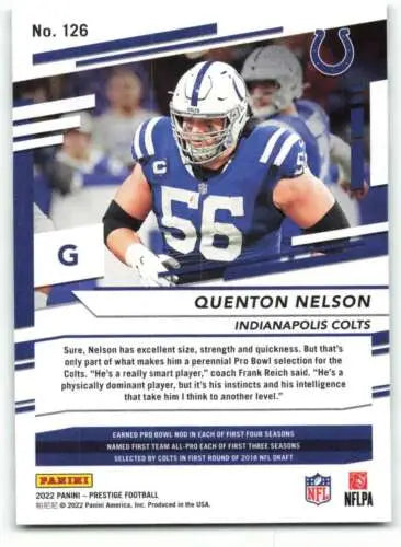 2022 Panini Prestige Quenton Nelson football card with original gloss NM-MT quality