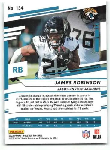 James Robinson football card from 2022 Panini Prestige showcases original gloss finish