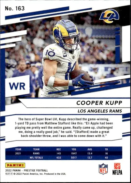 NFL trading card of Cooper Kupp, Los Angeles Rams wide receiver, in white uniform