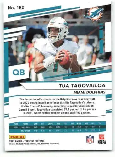 2022 Panini Prestige #180 Tua Tagovailoa football card with original gloss, Dolphins ID:48469