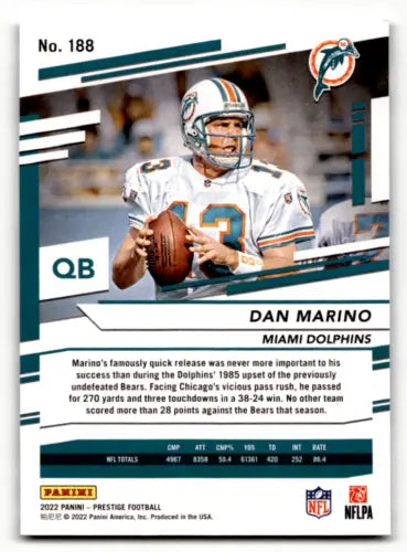 Football trading card of Dan Marino in Miami Dolphins uniform, Panini Prestige original gloss